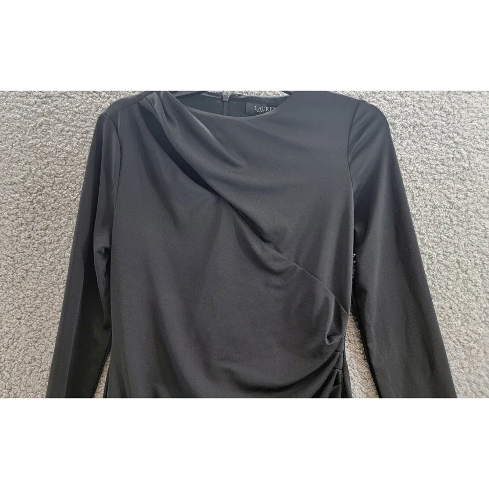 Lauren Ralph Lauren Pleated Stretch Jersey Cocktail Dress Women's 2 Black Zipped - Picture 3 of 15